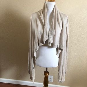 Cinthia Rowley Linen Drape Open Front Cardigan Sweater M Beige